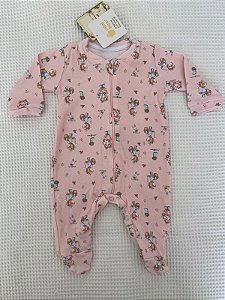 Macacão de Zíper Algodão Egípcio Gatinha Jardim Mini Bear