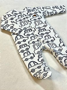 Macacão de Zíper Estampado Carrinho 100% Algodão Suedine - Anjos Baby