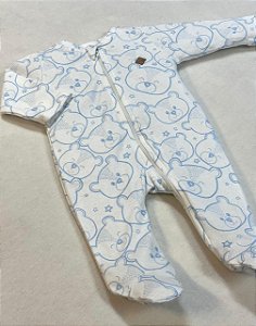 Macacão de Zíper Estampado Ursinho Azul 100% Algodão Suedine - Anjos Baby