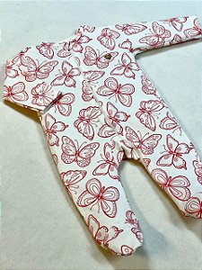 Macacão de Zíper Estampado Borboleta 100% Algodão Suedine - Anjos Baby