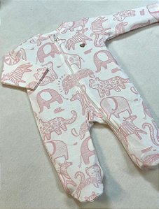 Macacão de Zíper Estampado Animais Rosa 100% Algodão Suedine - Anjos Baby