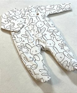 Macacão de Zíper Estampado Coelhinho 100% Algodão Suedine - Anjos Baby