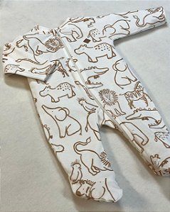 Macacão de Zíper Estampado Safari 100% Algodão Suedine - Anjos Baby