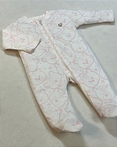 Macacão de Zíper Estampado Ursinho Rosa 100% Algodão Suedine - Anjos Baby
