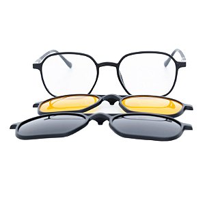 Armação para óculos de grau clip on aviador quadrado - Muçurana - 3 Lentes