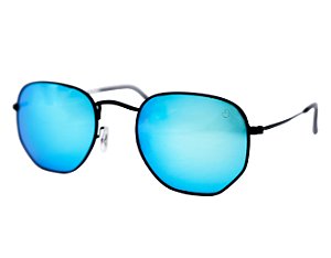 Óculos de sol hexagonal - Ilhabela - Preto/azul espelhado
