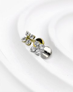 Piercing Labret com Mini Flor de Zircônias - Titânio