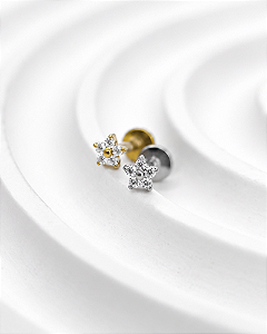 Piercing Labret com Mini Flor de Zircônias - Titânio
