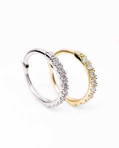Piercing Argola Meia Aliança com Zircônias - Ouro 14k