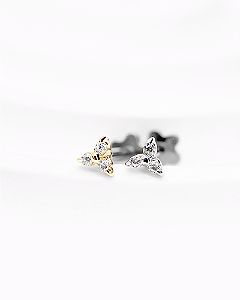 Piercing Labret com Mini Trinity com Zircônias - Ouro 14k