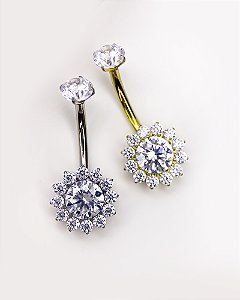 Piercing Bananabell com Flor de Zircônias - Titânio
