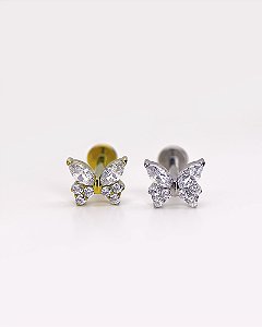 Piercing Labret Borboleta com Zircônias - Titânio