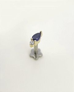 Piercing Labret Essenza Azul - Ouro 14k