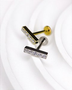 Piercing Labret com Barrinha 5 Zircônias - Titânio Tamanho:8mm