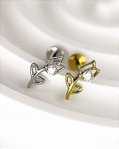 Piercing Labret Rosa com Zircônia - Titânio Tamanho:6mm