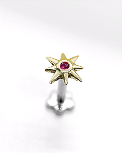 Piercing Labret Estrela Rubra - Ouro 18k