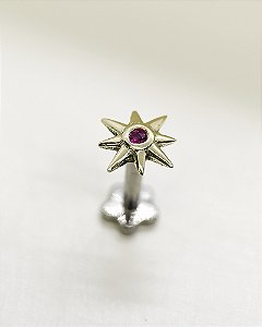 Piercing Labret Estrela Rubra - Ouro 18k