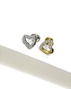 Piercing Labret Coração com Zircônias - Titânio