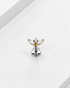 Piercing Labret Fleur Moissanite - Ouro 18k