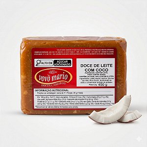 Doce de Leite com Coco em Tablete com Açúcar (Tradicional) sem Glúten 450g Doce Vovô Mário