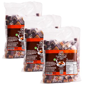Bala Duo Caramelo de Leite Diet com Chocolate Hué (Sem Adição de Açúcares) Sem Glúten Pacote 1KG Kit 3 unidades