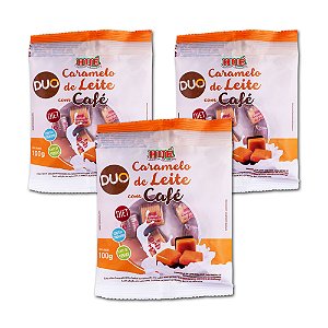 Bala Duo Caramelo de Leite com Café Diet Hué (Sem Adição de Açúcares) Sem Glúten Pacote 100g Kit com 3 unidades