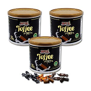 Bala Toffee Misto Diet Hué 150g com os sabores Café, Leite e Chocolate "Latinha Presente" Kit com 3 unidades