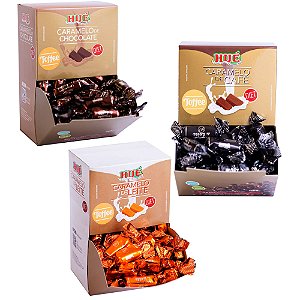 Kit Bala Toffee Caramelo Hué Torção Café e Chocolate Diet Display com 3 unidades