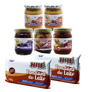 Kit Diet Hué Doce de Leite Diet Hué Sabores e Fondant de Leite sem Glúten com 5 Potes 220g e 2 tabletes 240g