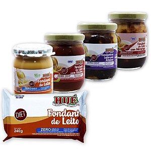 Kit Diet Hué Doce de Leite Diet Hué Sabores e Fondant de Leite sem Glúten com 4 Potes 220g e 1 tabletes 240g