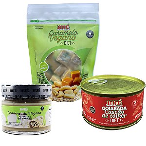 Kit Vegano Diet Hué com Condensado Vegano 230g, Caramelo Vegano 100g e Goiabada Cascão de Colher - Kit 3 unidades (1 de cada)