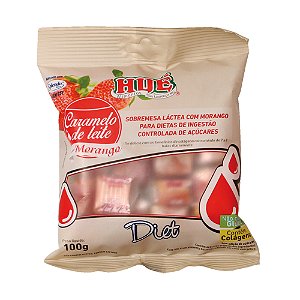 Bala de Caramelo de Leite com Morango Diet Hué (Sem Adição de Açúcares) Sem Glúten Pacote 100g