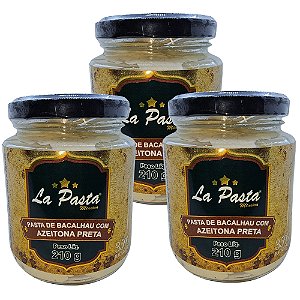Pasta De Bacalhau com Azeitona Preta Pote 210g La Pasta com 35% de Bacalhau - Kit com 3 unidades