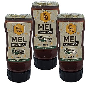 Mel Orgânico 290g (Puro) Sem Glúten Premium Apiário Flor de Mel - Kit 3 unidades