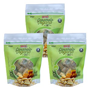 Bala de Caramelo Vegano Diet Hué 100g Bala Mastigável Kit 3 unidades