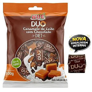 Bala Duo Caramelo de Leite com Chocolate Diet Hué (Sem Adição de Açúcares) Sem Glúten Pacote 100g