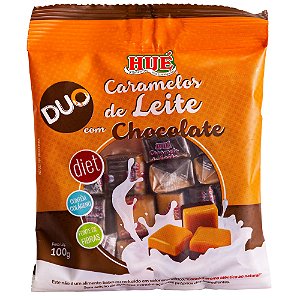 Bala Duo Caramelo de Leite com Chocolate Diet Hué (Sem Adição de Açúcares) Sem Glúten Pacote 100g
