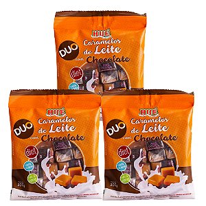 Bala Duo Caramelo de Leite com Chocolate Diet Hué (Sem Adição de Açúcares) Sem Glúten Pacote 100g Kit 3 unidades