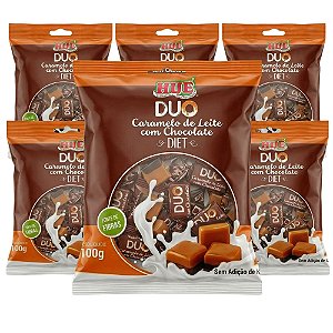 Bala Duo Caramelo de Leite com Chocolate Diet Hué (Sem Adição de Açúcares) Sem Glúten Pacote 100g Kit 6 unidades