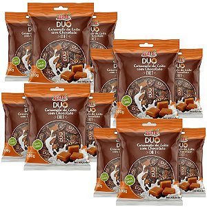 Bala Duo Caramelo de Leite com Chocolate Diet Hué (Sem Adição de Açúcares) Sem Glúten Pacote 100g Kit 12 unidades