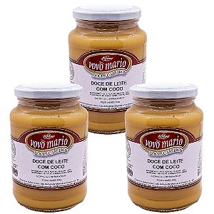Doce de Leite com Coco com Açúcar Sem Glúten Pote 650g​ Doce Vovô Mário Kit 3 unidades