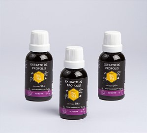 Extrato de Própolis 30 ml Gotejador Sem Glúten Apiário Flor de Mel Kit 3 unidades