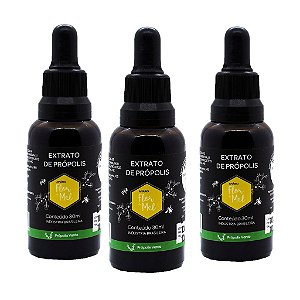 Extrato de Própolis Verde 30 ml Conta Gotas Sem Glúten Apiário Flor de Mel Kit 3 unidades