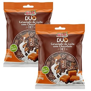 Bala Duo Caramelo de Leite com Chocolate Diet Hué (Sem Adição de Açúcares) Sem Glúten Pacote 100g Kit 2 unidades