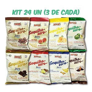 SEQUILHOS VEGANOS SEM GLUTEN SEM LACTOSE HUÉ CAIXA COM 24 PACOTES 3 DE CADA SABOR