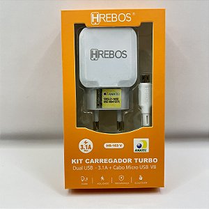 CARREGADOR KIT TURBO HREBOS HS163 MICRO USB