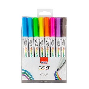 Marcador Artístico Evoke Out Line Com 8 Cores - BRW