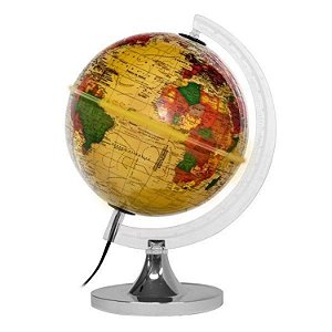 Globo Terrestre Aquarela Amarelo Led Branco Base Cromada 21cm - Libreria