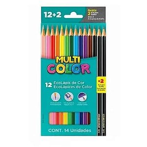 Lápis De Cor Super 12 Cores + 2 Lápis Grafite - Multicolor