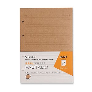 Refil Caderno Argolado Kraft Pautado 30 Folhas - Cícero